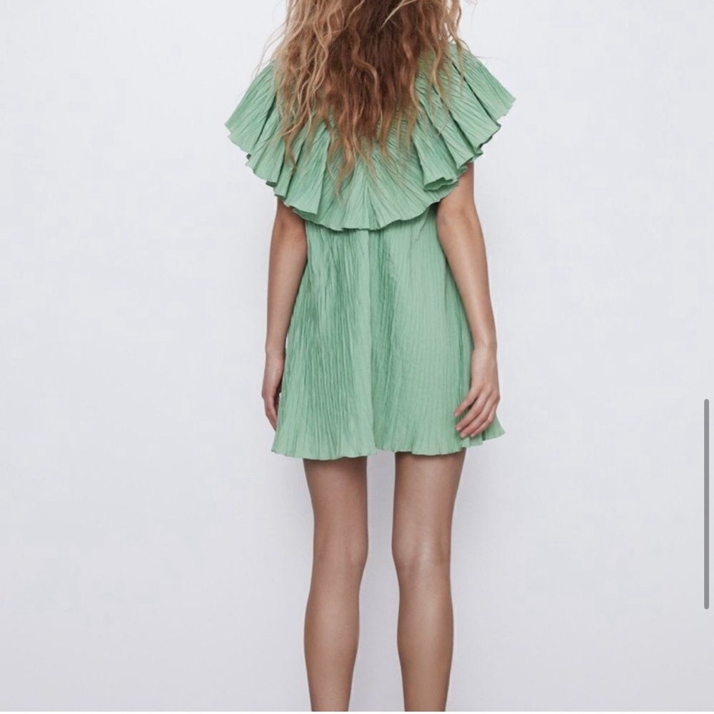 Zara Green Ruffle Mini Dress - Picture 2 of 6